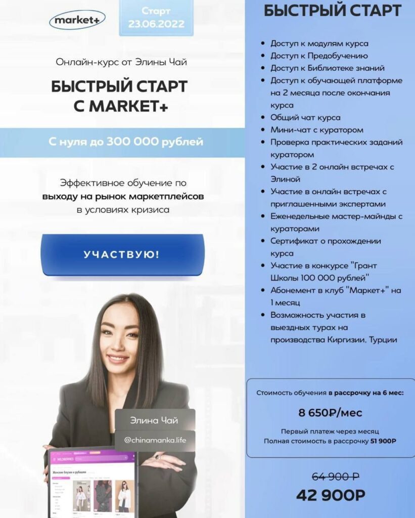 Быстрый запуск с Market+. Тариф Быстрый старт. Элина Чай, Market+