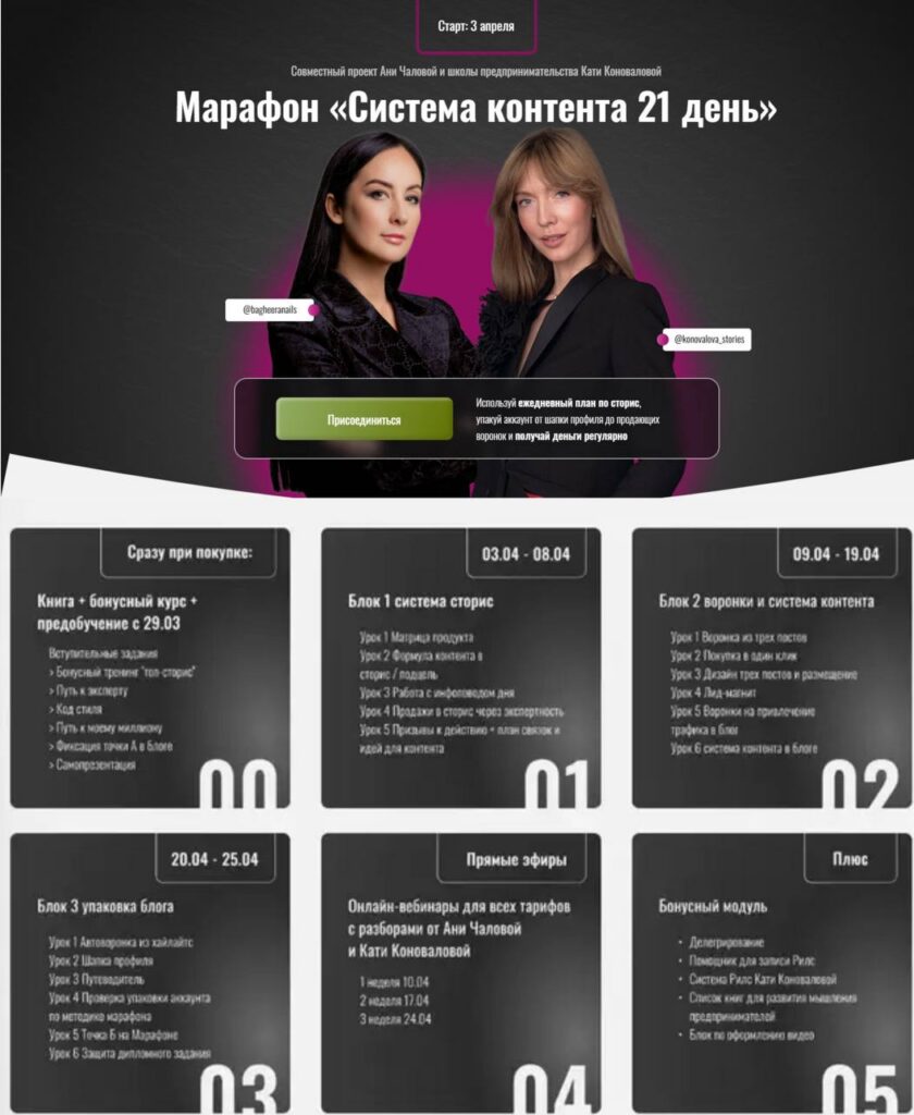 Система контента 21 день. Аня Чалова, Катя Коновалова