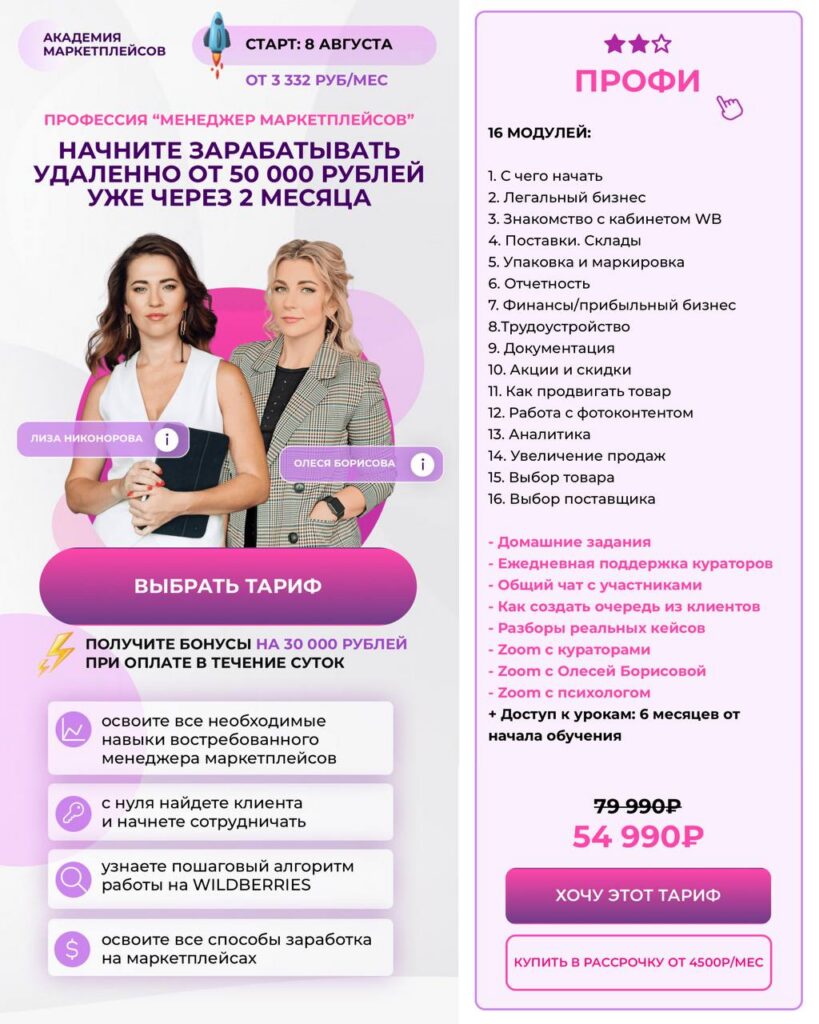 Менеджер маркетплейсов. Лиза Никонорова, Олеся Борисова, Академия маркетплейсов